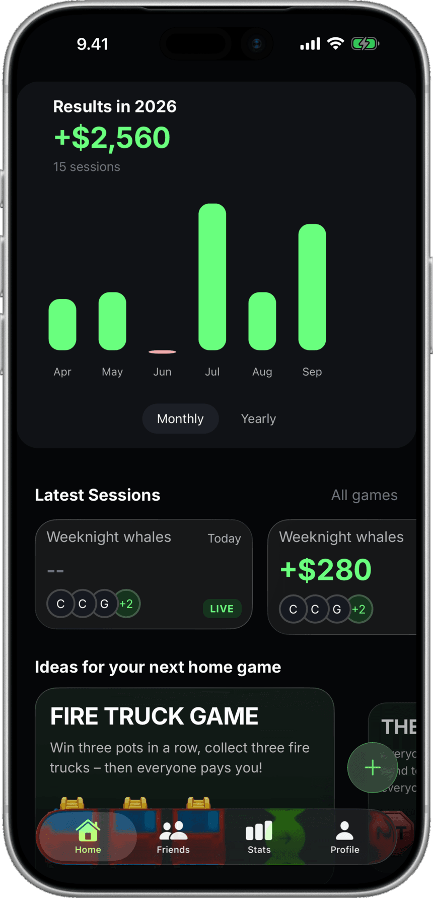 Pokertally home screen with monthly results