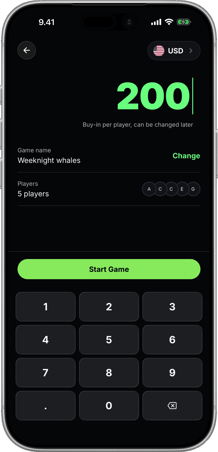Creating a game in Pokertally with the buy-in per player